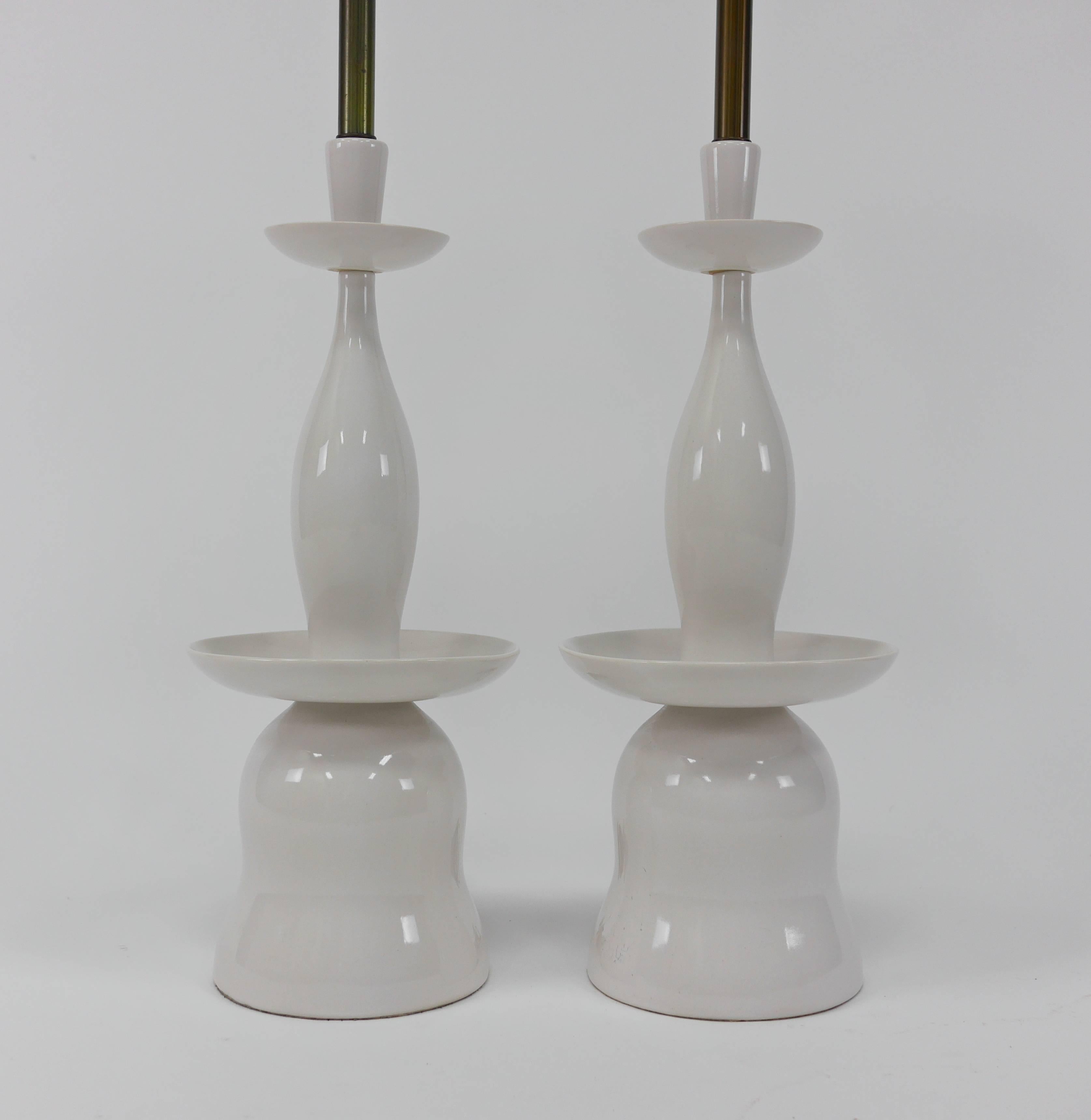 Hollywood Regency Pair of Large Stacked Porcelain Lamps by Gerald Thurston for Lightolier