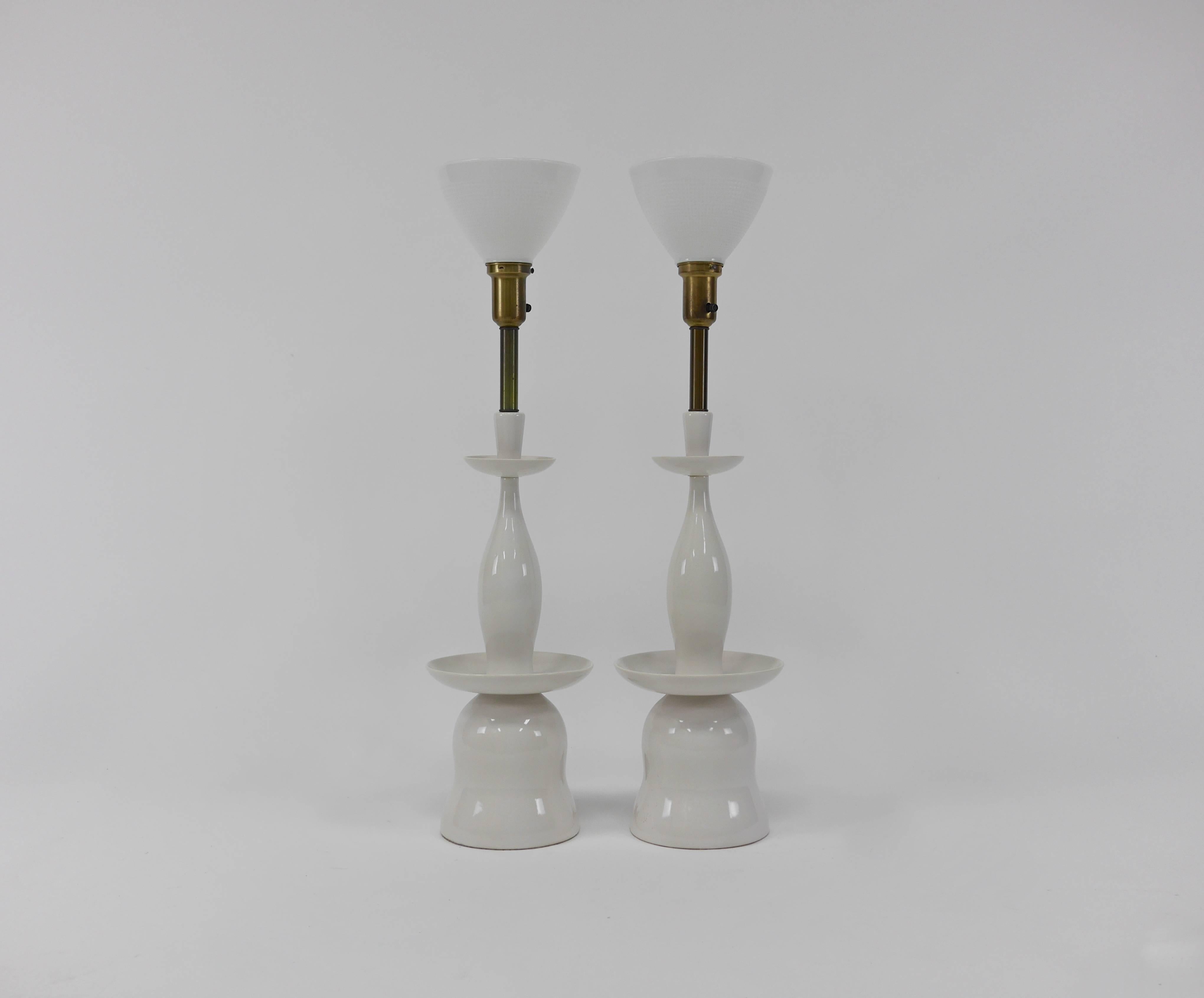 Pair of Large Stacked Porcelain Lamps by Gerald Thurston for Lightolier 1