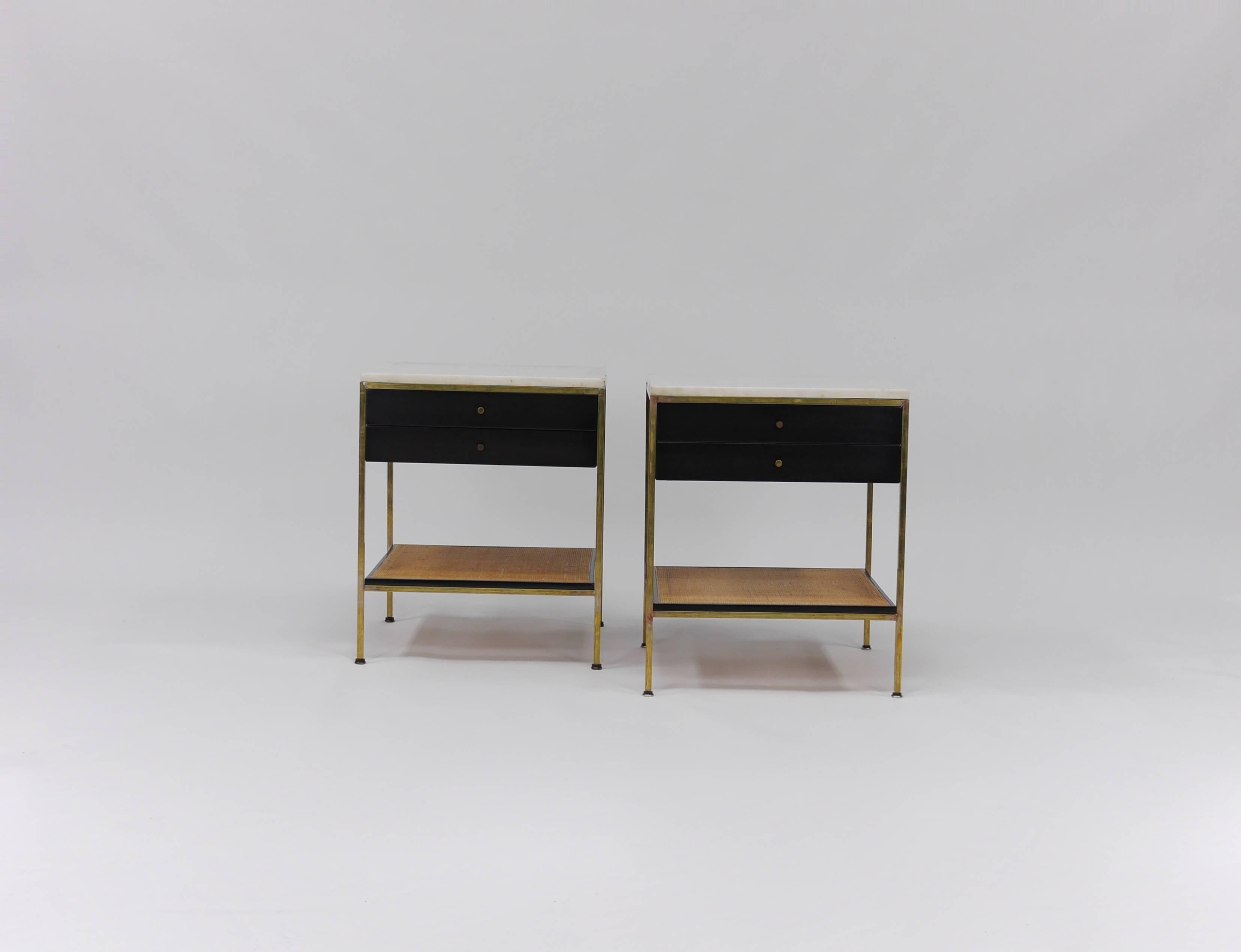 Mid-Century Modern Pair of Paul McCobb Irwin Collection Brass Nightstands with Marble Tops