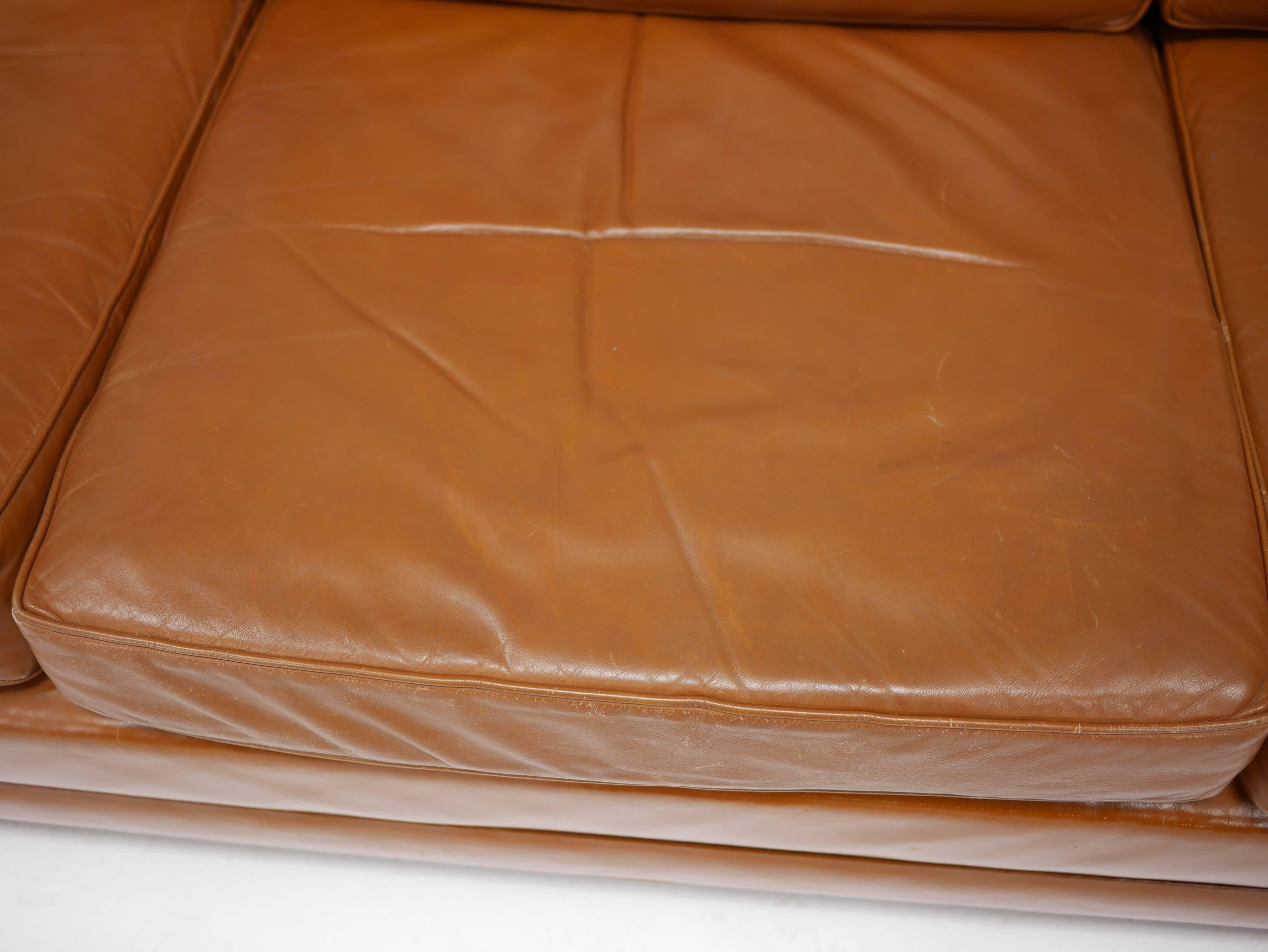 Mid-Century Modern Leather Tuxedo Sofa by Harvey Probber
