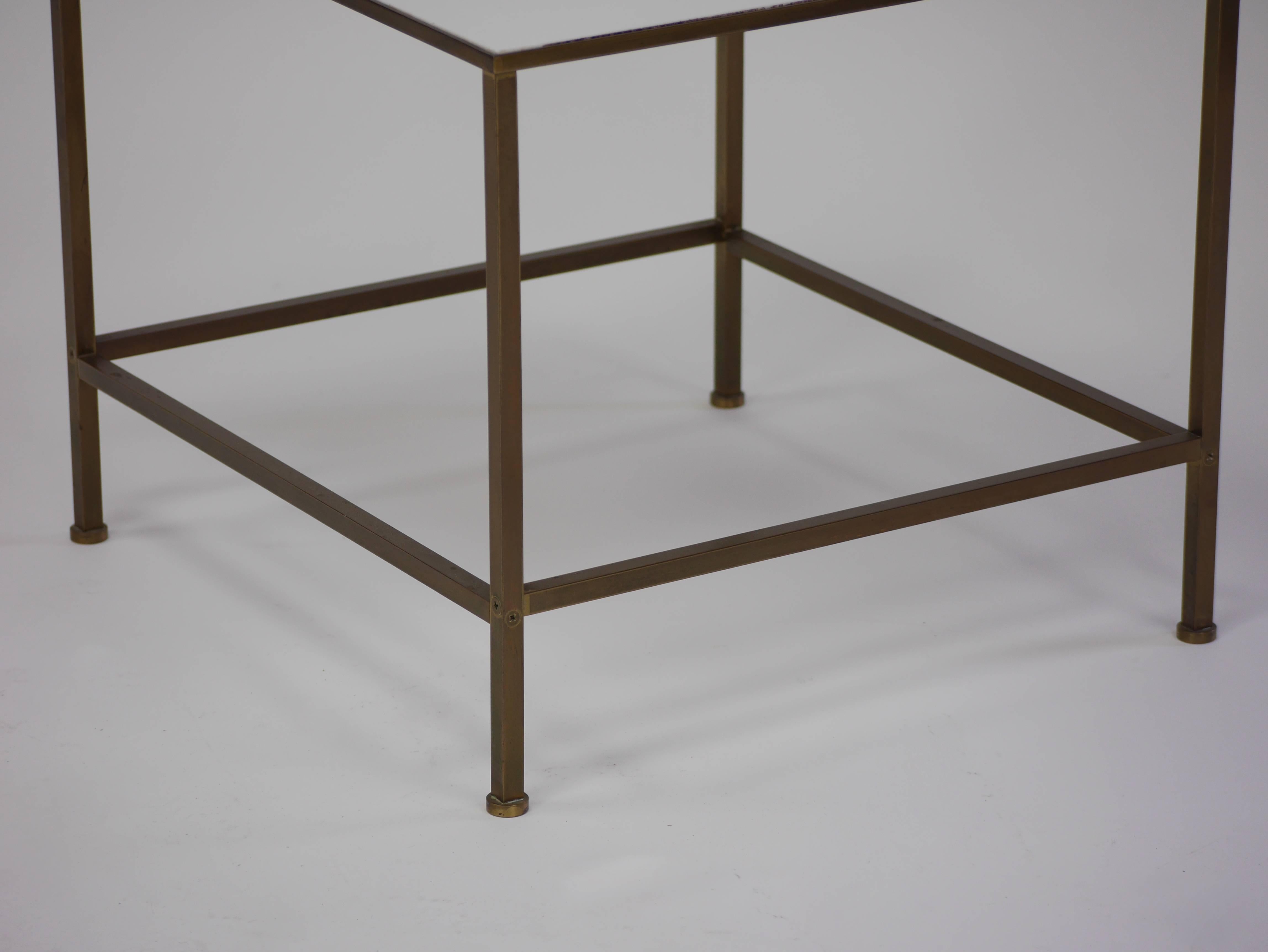 Pair of Brass and Vitrolite Cocktail Tables in the Manner of Paul McCobb For Sale 1