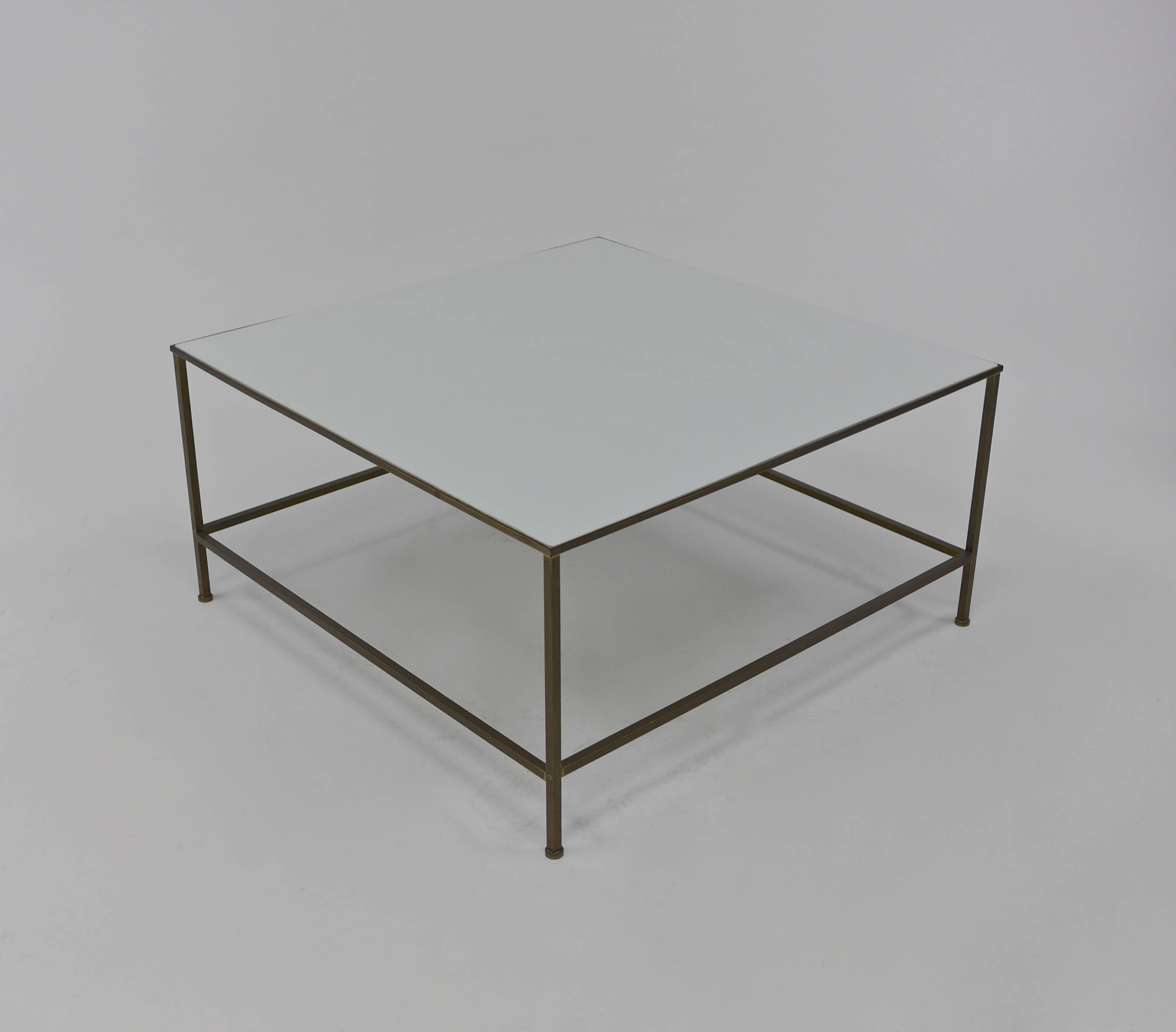 Pair of Brass and Vitrolite Cocktail Tables in the Manner of Paul McCobb For Sale 4