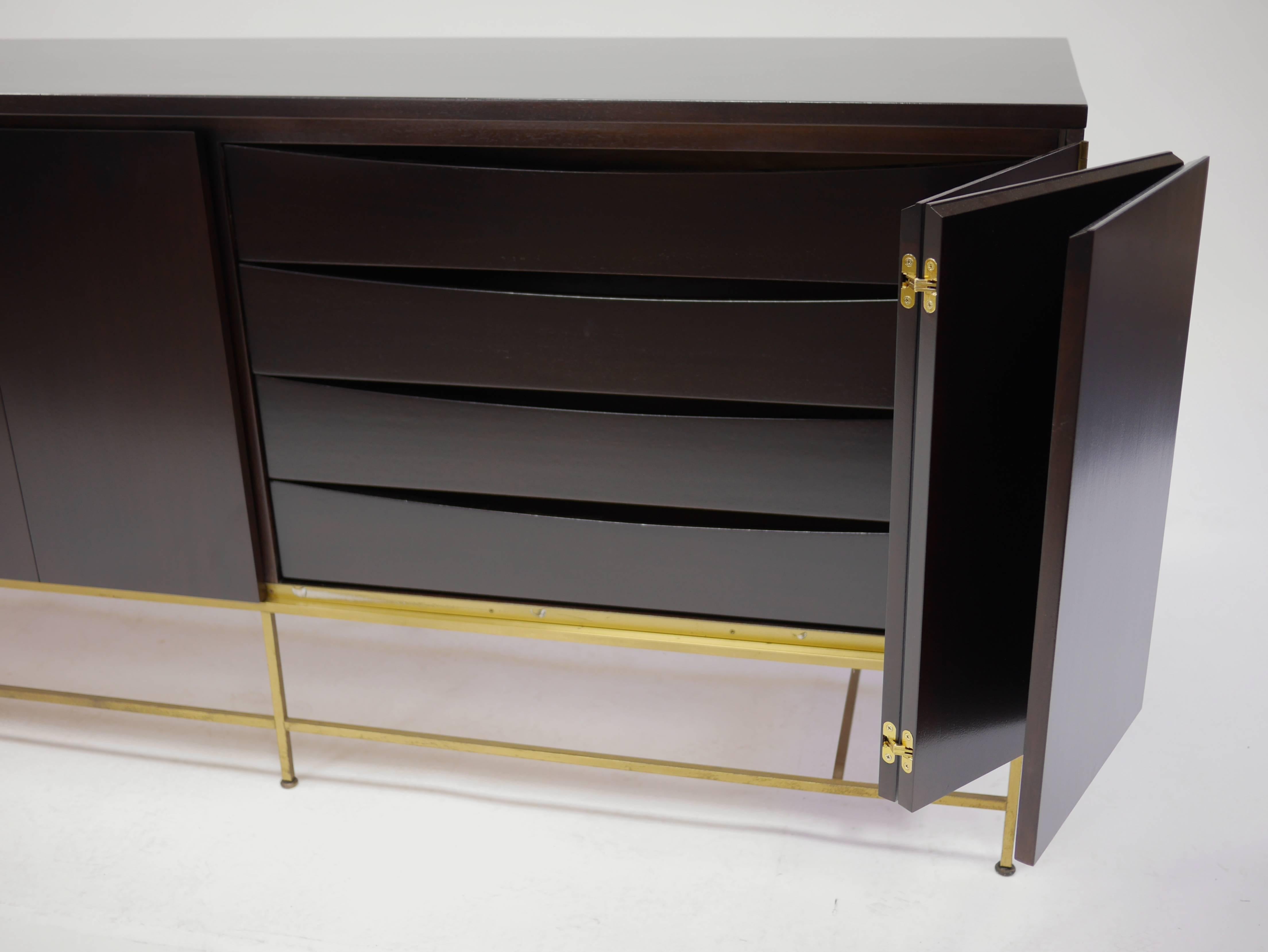 Mid-Century Modern Mahogany and Brass Credenza by Paul McCobb for the Calvin Group