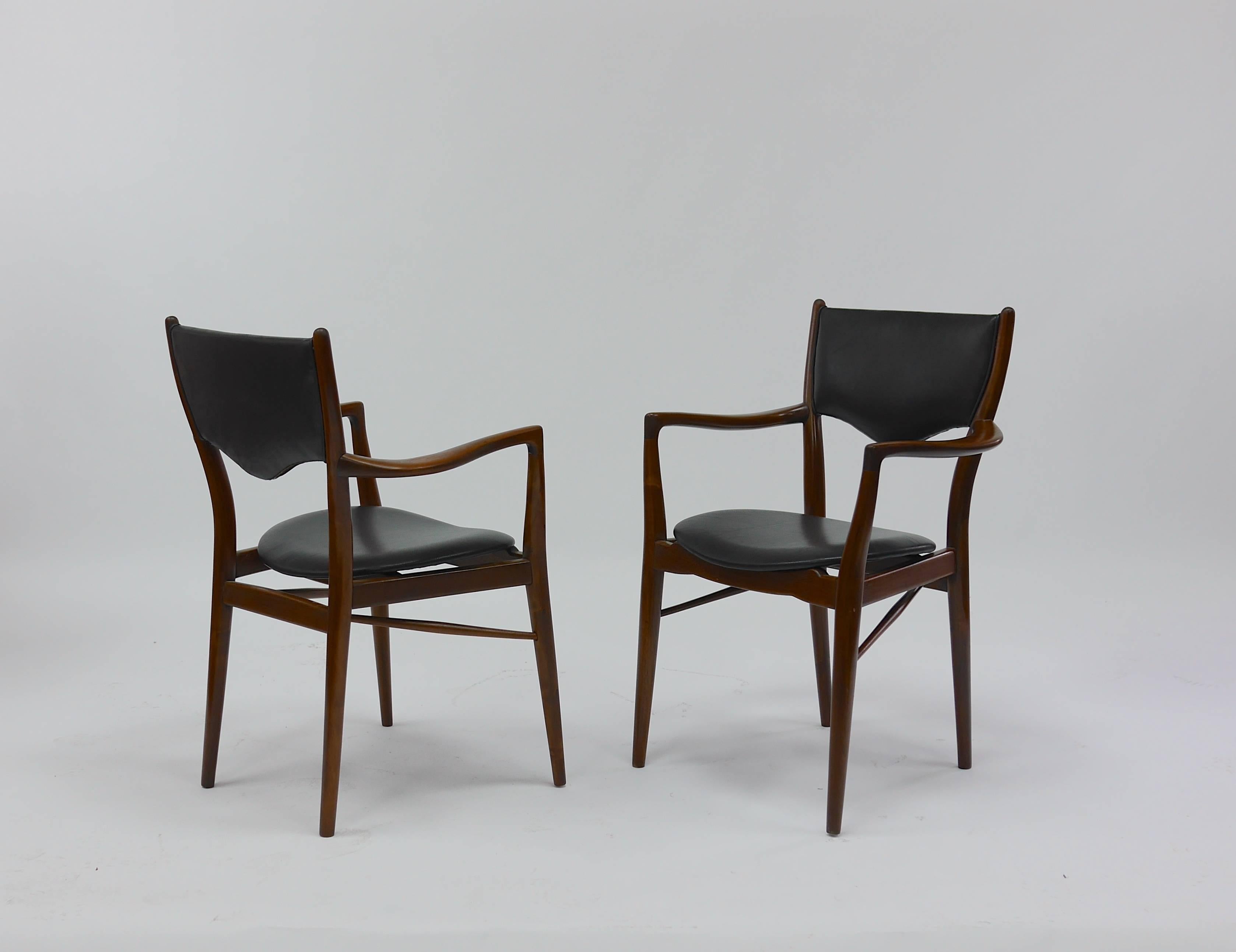 Pair of armchairs by Finn Juhl, Bovirke Denmark, 1946, Beech and vintage leather.