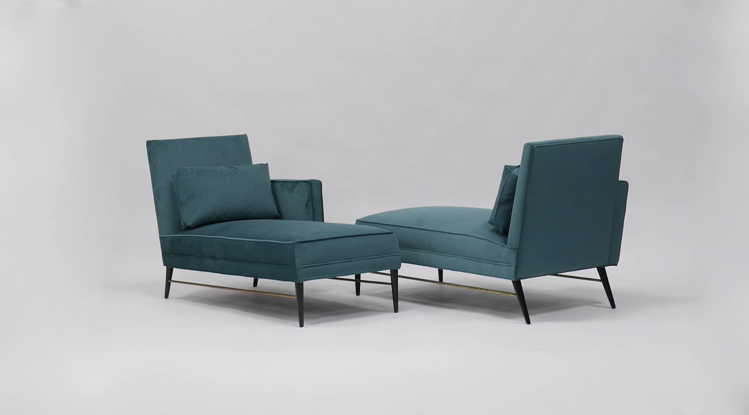 Fabric Rare Pair of Chaise Lounge Chairs by Paul McCobb For Sale