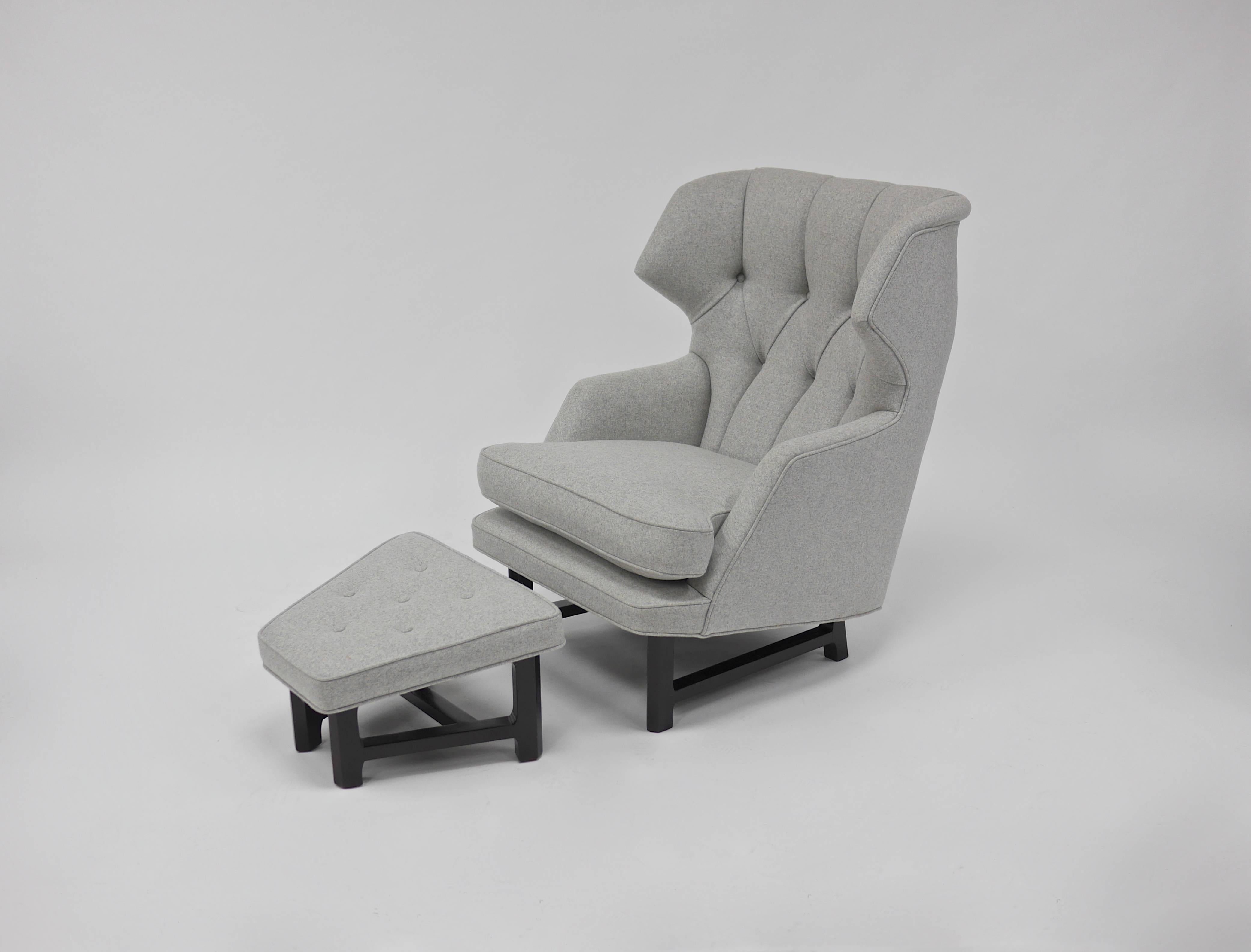 Fabric Lounge Chair and Ottoman by Edward Wormley for Dunbar For Sale