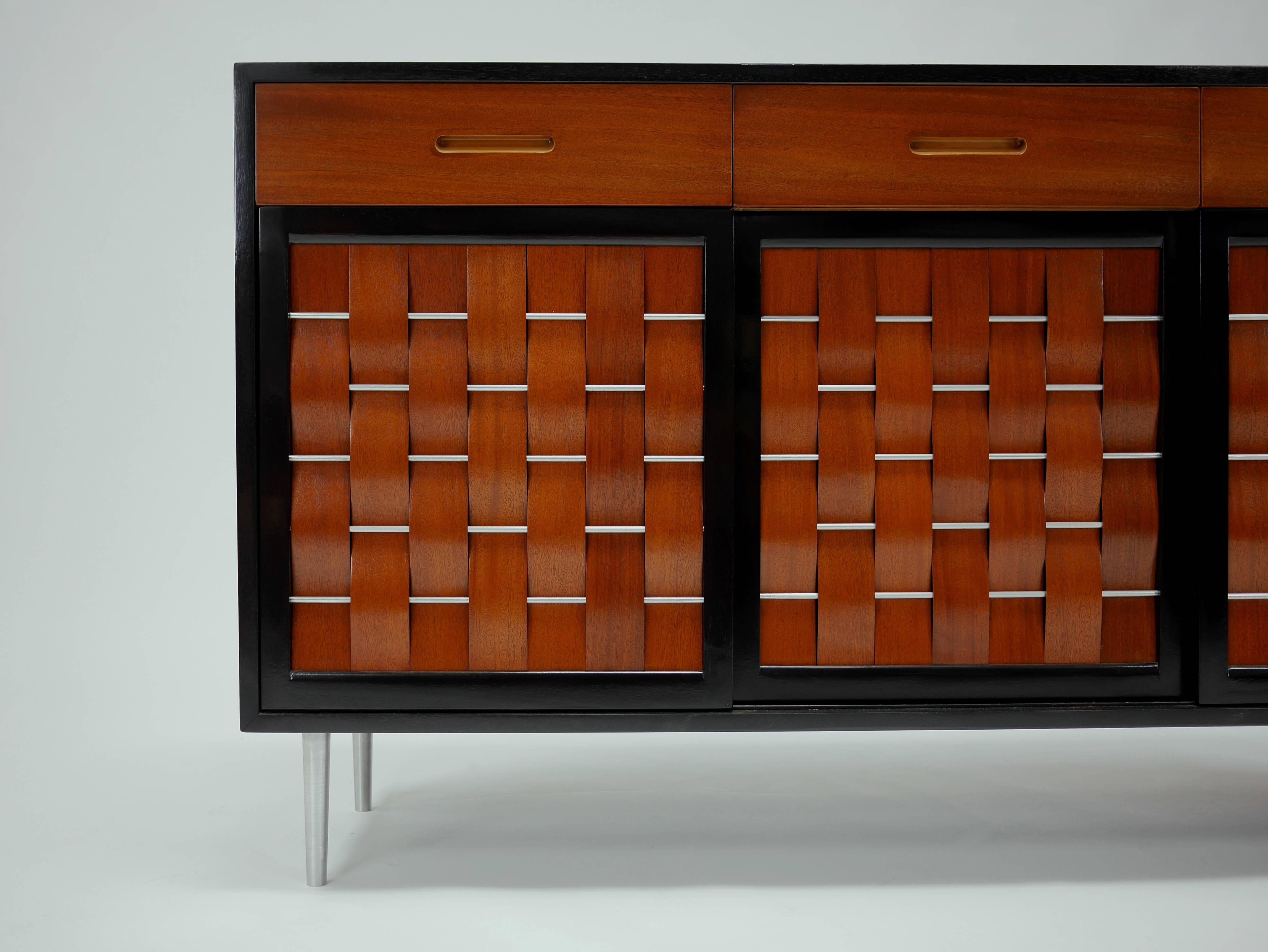 Woven Front Credenza by Edward Wormley for Dunbar In Excellent Condition In Hadley, MA