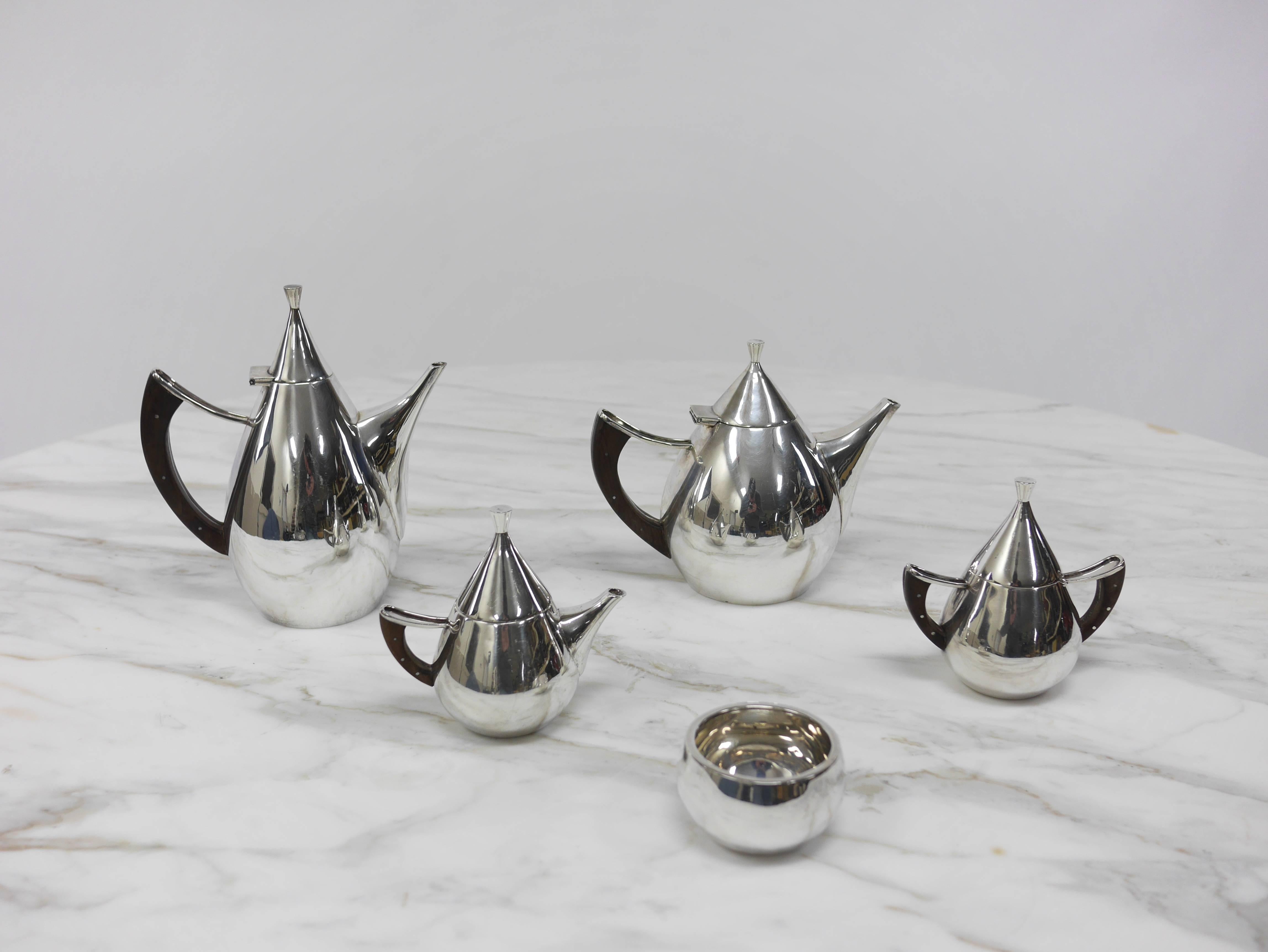 Mid-Century Sterling and Rosewood Tea Service by Bernice Goodspeed For Sale 1