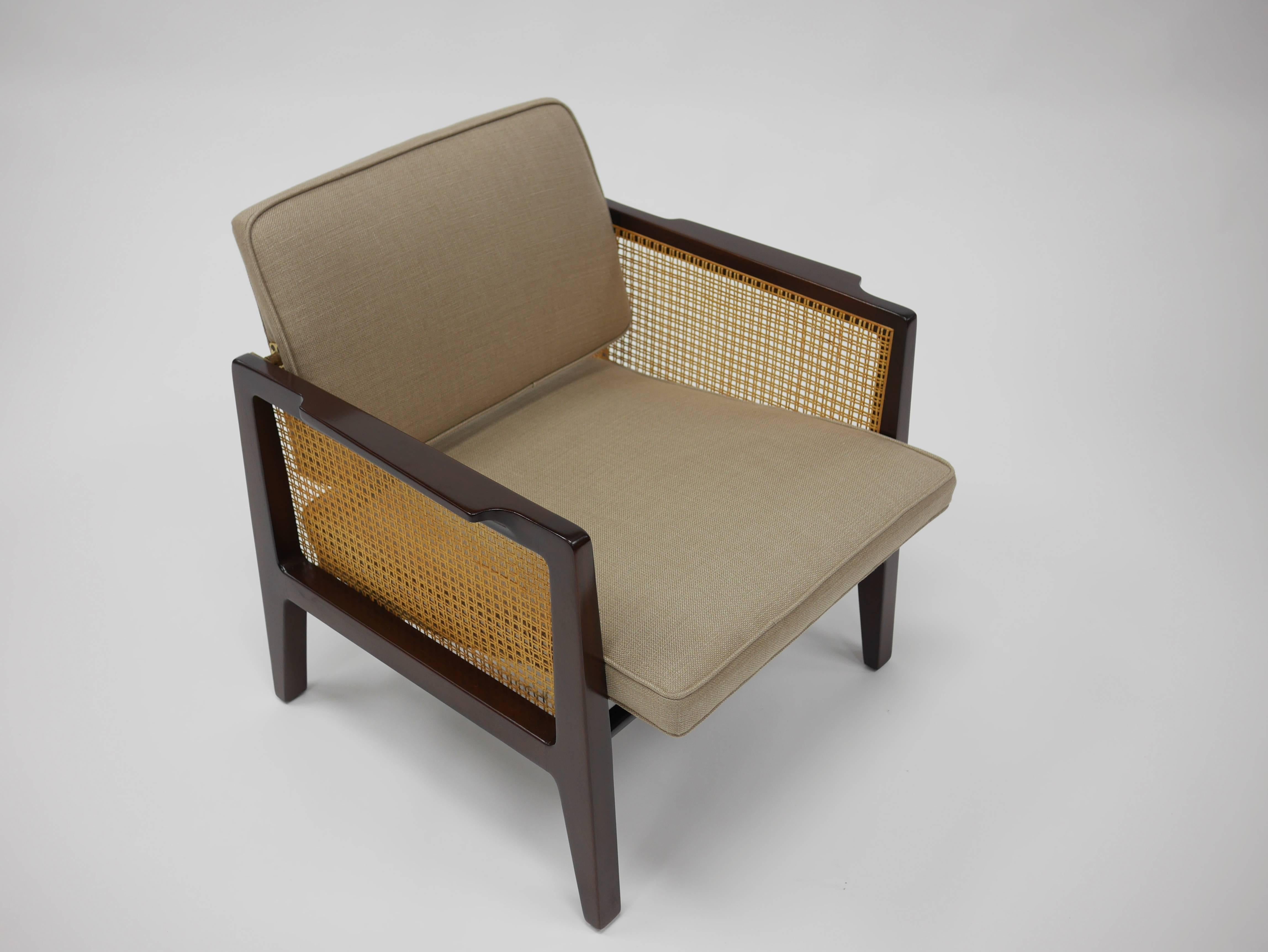 Pair of Edward Wormley for Dunbar Cane Sided Lounge Chairs For Sale 1