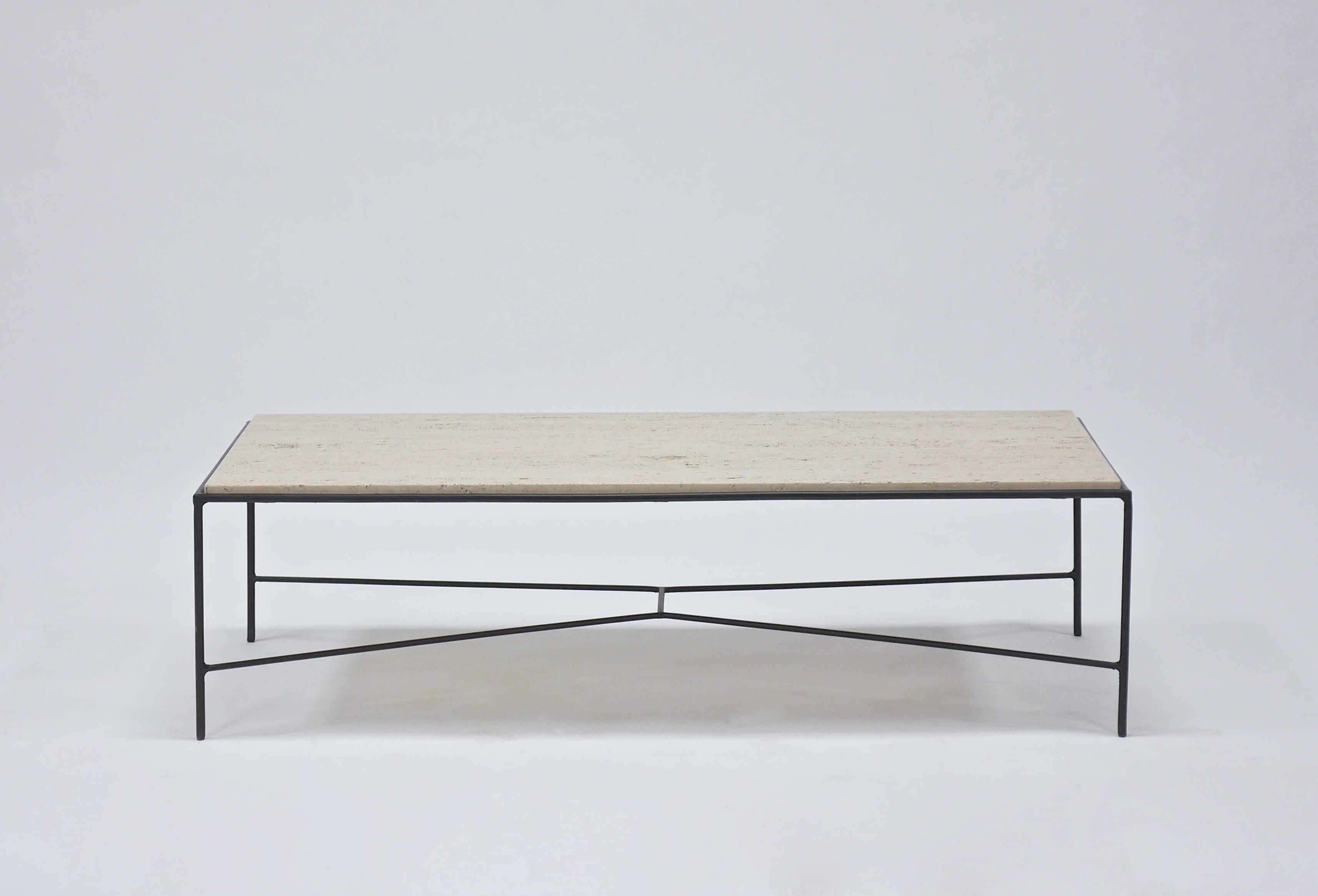 20th Century Paul McCobb Pavillion Collection Iron and Travertine Cocktail Table