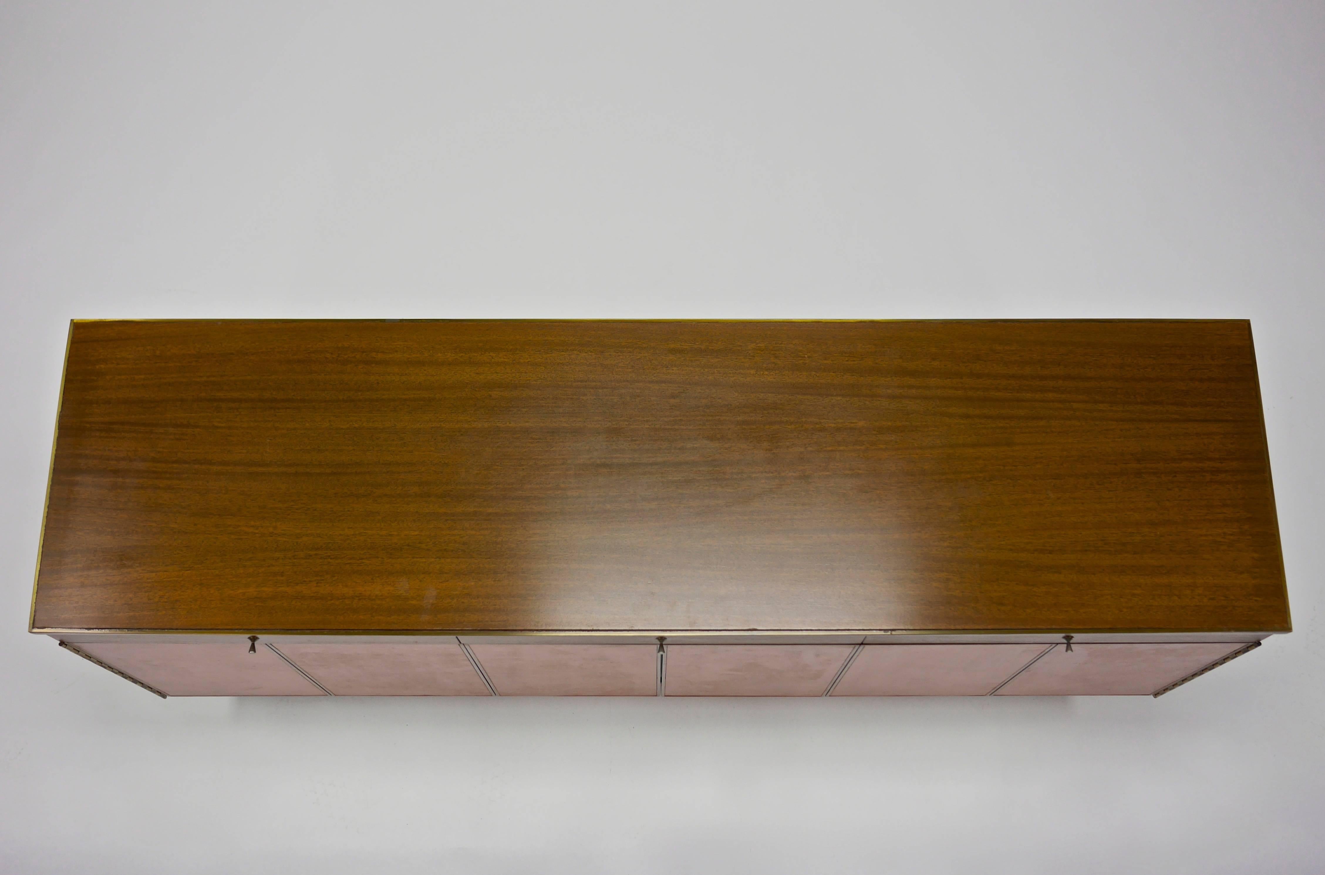 Credenza in Orange Leather and Mahogany by Paul McCobb for Calvin For Sale 1