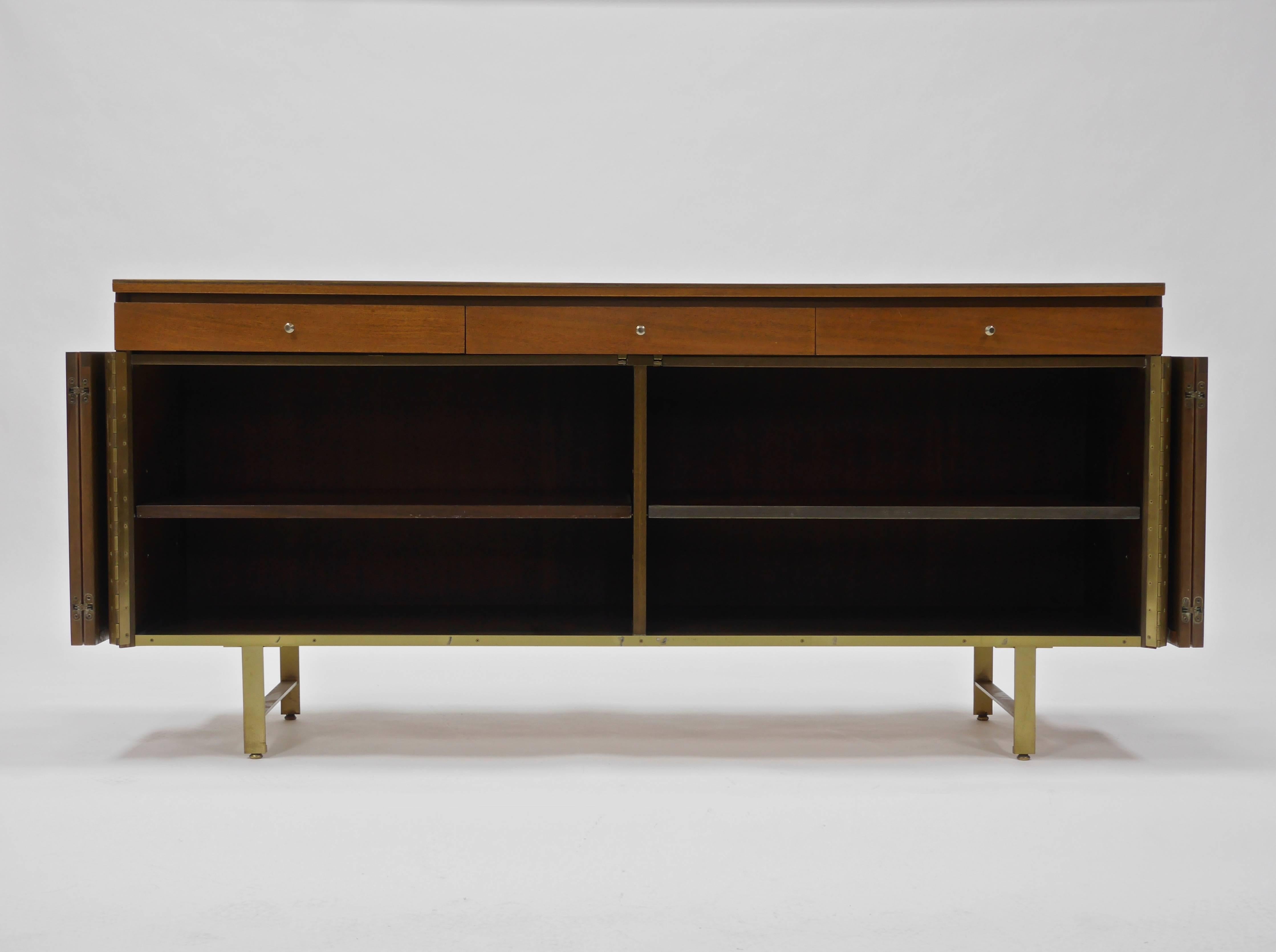 Credenza in Orange Leather and Mahogany by Paul McCobb for Calvin For Sale 2