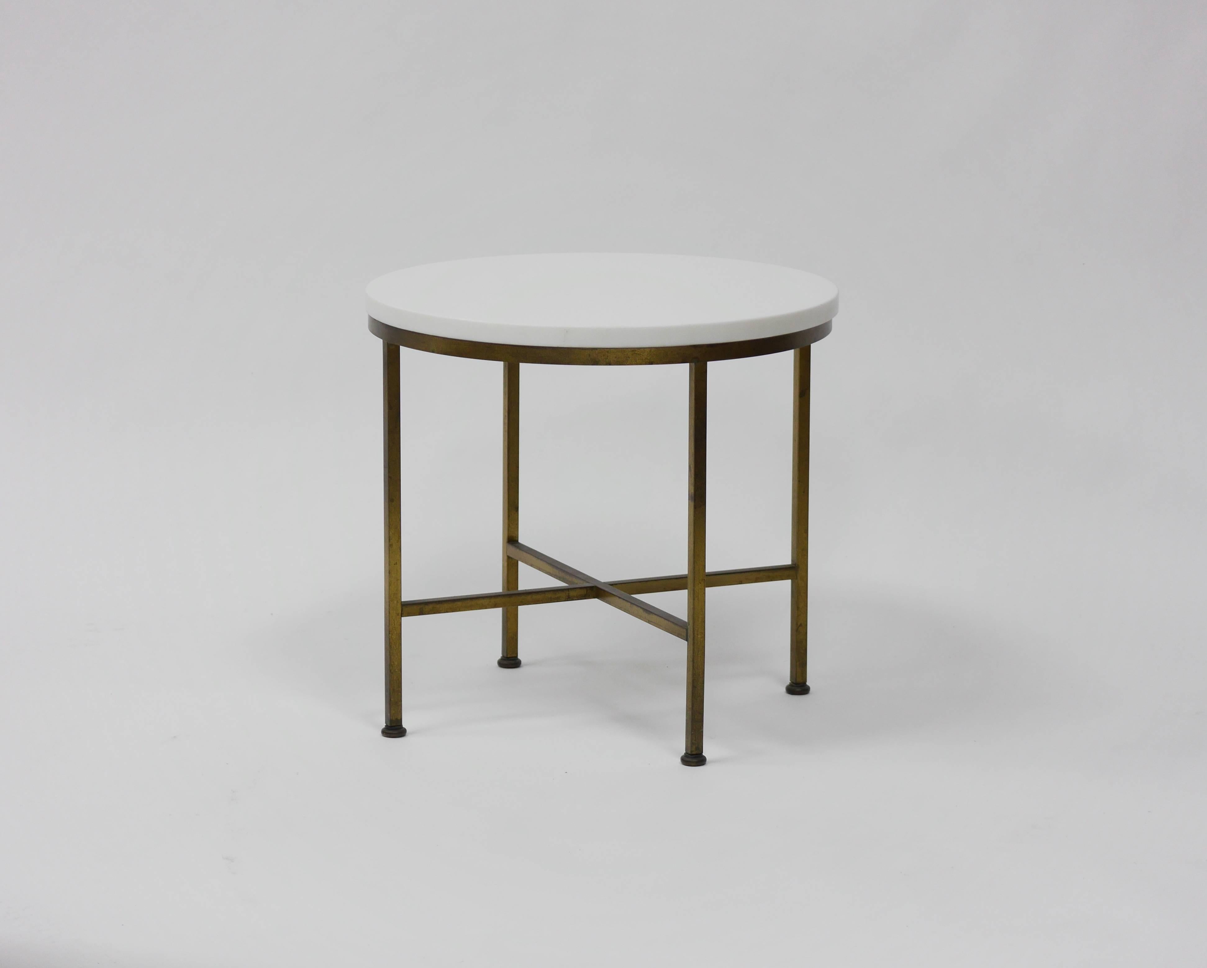 Rare to market, brass and vitrolite cigarette table by Paul McCobb. Excellent original patina to frame, 3/4