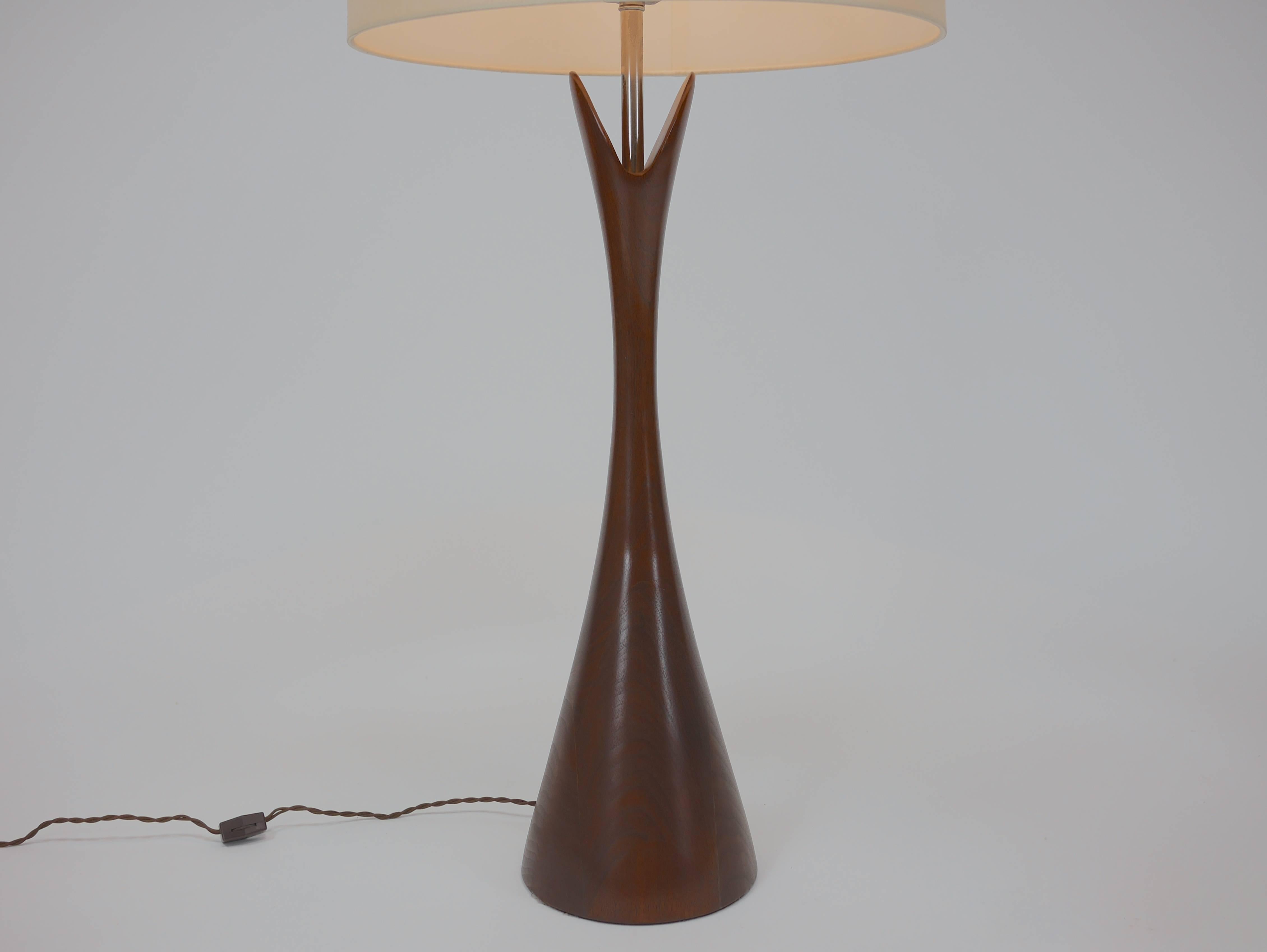 Pair of Large Turned Walnut Hourglass Form Lamps by Laurel 2