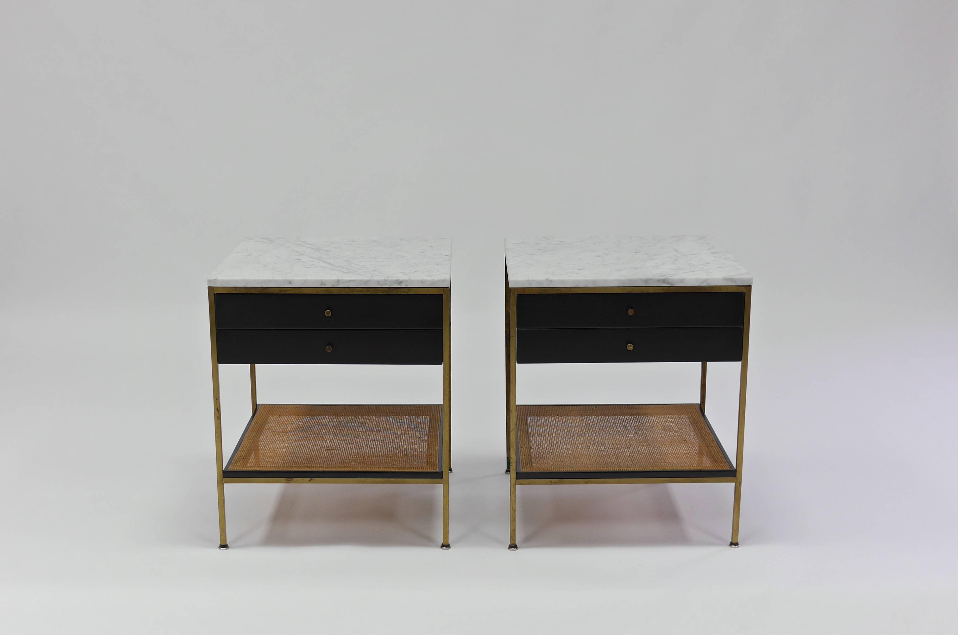 20th Century Pair of Paul McCobb Irwin Collection Brass Nightstands with Marble Tops