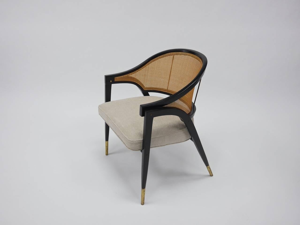 Caned Back Occasional Chairs by Edward Wormley for Dunbar For Sale 2