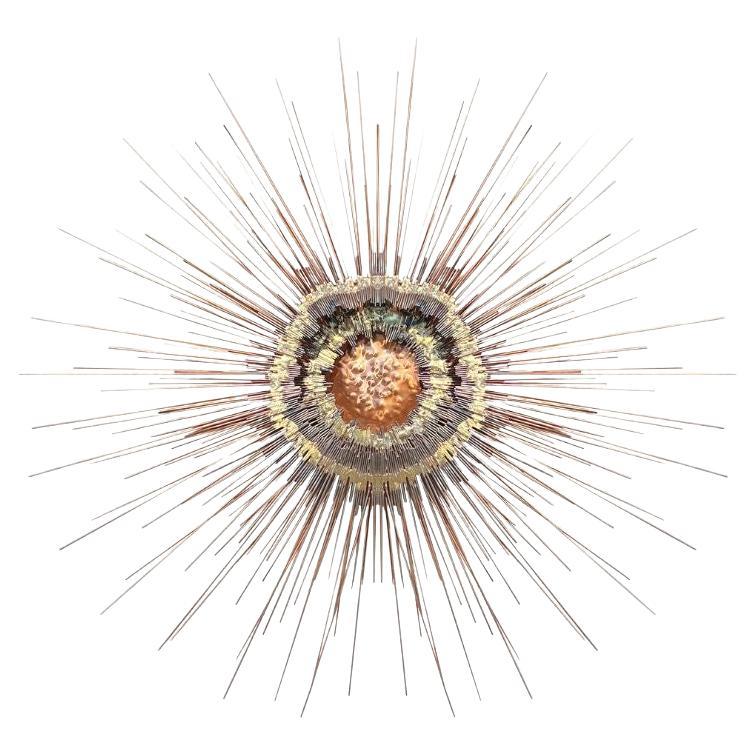 Vintage Brutalist Style Sunburst Wall Art Sculpture in Metal Copper