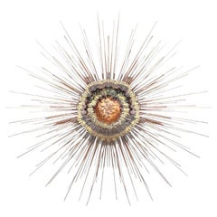 Vintage Brutalist Style Sunburst Wall Art Sculpture in Metal Copper