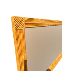 Large Vintage Rattan Wicker Wrapped Wall Mirror in Pencil Reed Gabrielle Crespi