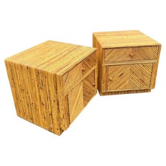 Vintage Rattan Wicker Wrapped Nightstands in Pencil Reed Gabriella Crespi Styles