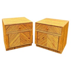 Vintage Rattan Wicker Wrapped Nightstands in Pencil Reed Gabriella Crespi Styles