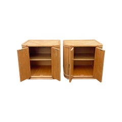 VTG Pencil Reed Style Rattan Wicker Nightstands or End Accent Tables 2-Pieces