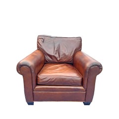 Set vintage composto da poltrona e pouf in pelle in stile Restoration Hardware