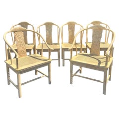 Vintage Henredon Asian Style Faux Goatskin Laquer Dining Chairs 6
