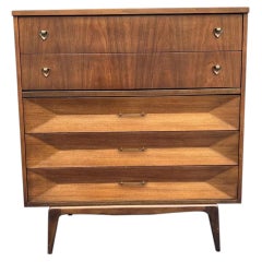 Mid Century Modern Tall Dresser High Boy in Albert Parvin Style Sculpted Design