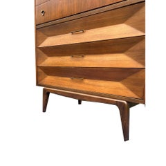 Mid Century Modern Tall Dresser High Boy in Albert Parvin Style Sculpted Design