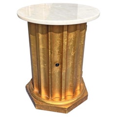 Vintage Marble Top Column Drum Style Table in Gold