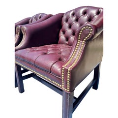 Vintage Tufted Chesterfield Style Pair Chairs With Brass Rivets