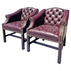 Vintage Tufted Chesterfield Style Pair Chairs With Brass Rivets