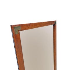 Vintage Henredon Style Campaign Wall Mirror With Brass Accents on Wood