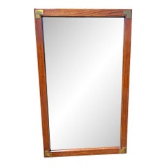 Vintage Henredon Style Campaign Wall Mirror With Brass Accents on Wood