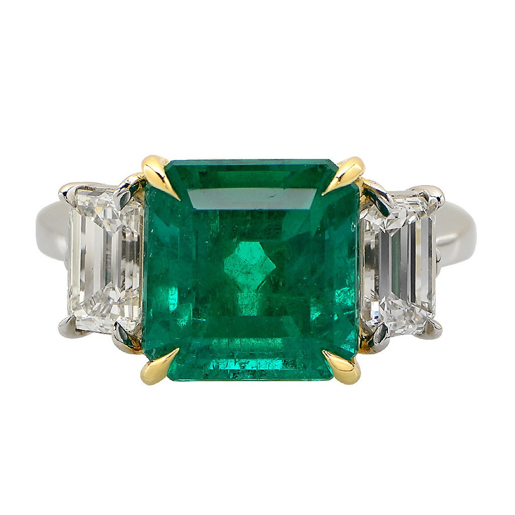 5.07 Carat Emerald Diamond Gold Platinum Ring at 1stDibs