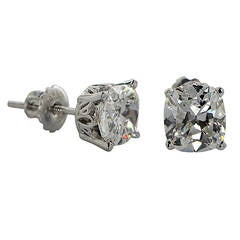 3.60 Carats Cushion Cut GIA Cert Diamond Gold Earrings