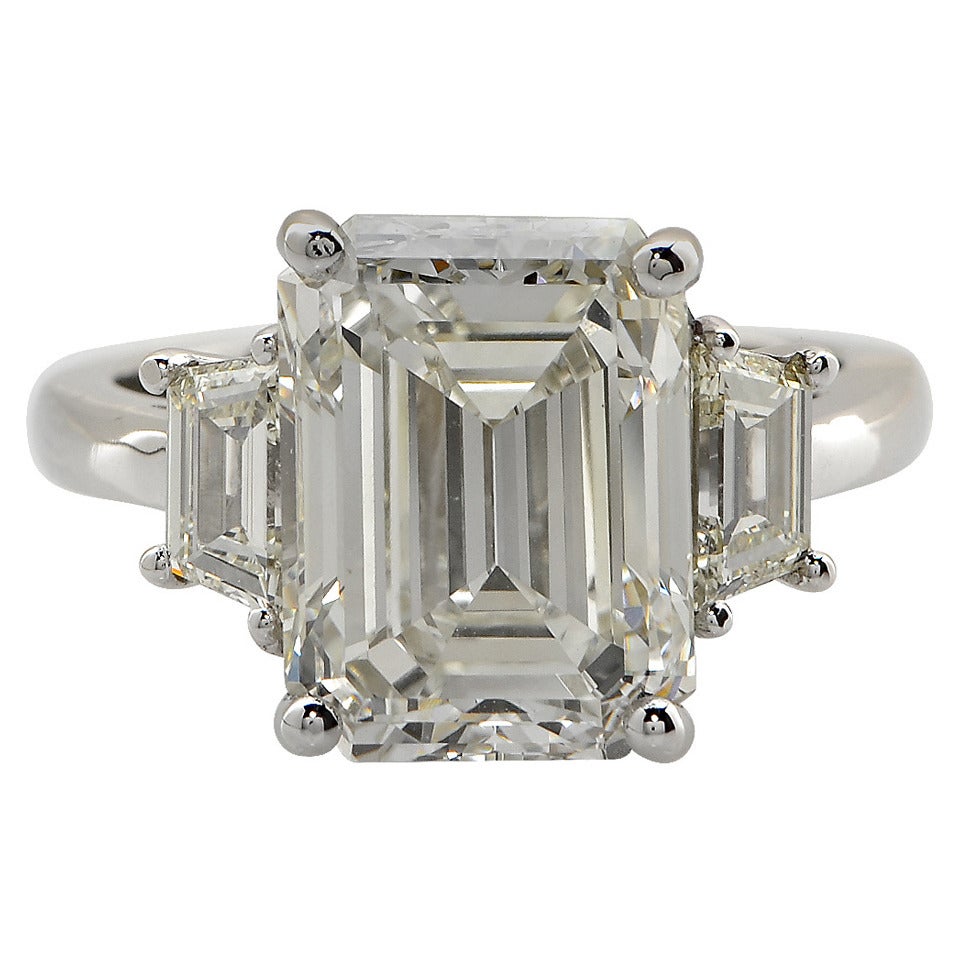 5.93 Carat Emerald Cut Diamond Gold Engagement Ring
