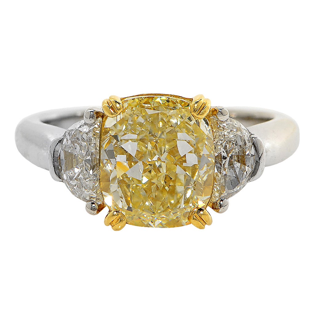 3.64 Carat GIA Fancy Yellow Diamond Ring