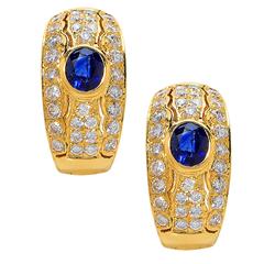 Beautiful Sapphire Diamond Gold Huggie Earrings