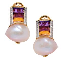 Pearl Amethyst Gold Earrings Pearl Amethyst Gold Earrings