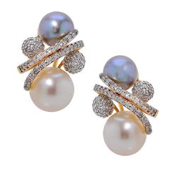 Pearl Diamond Gold Earrings