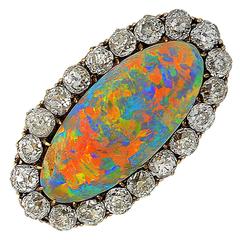 Victorian Opal Diamond Gold Brooch