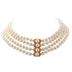 Four Strand Graduating Pearl Gold Necklace