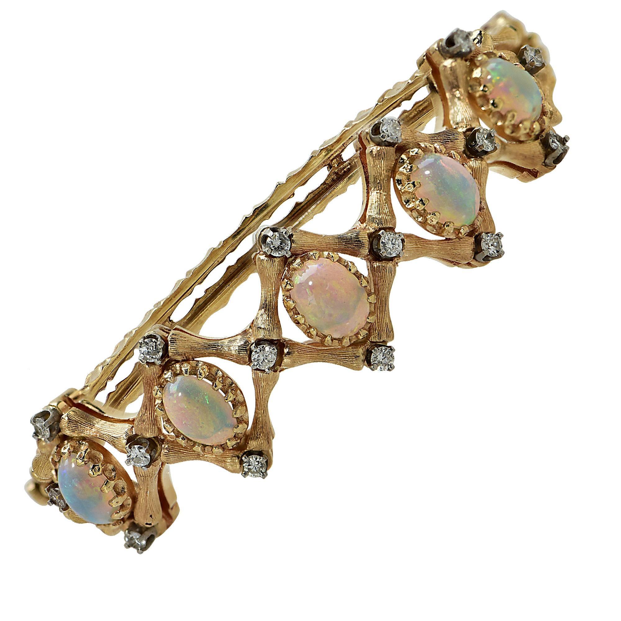Opal Diamond Gold Cuff Bracelet