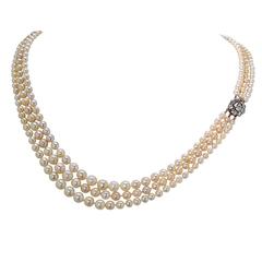 7 Strand Pearl Necklace with Diamond Gold Clasp