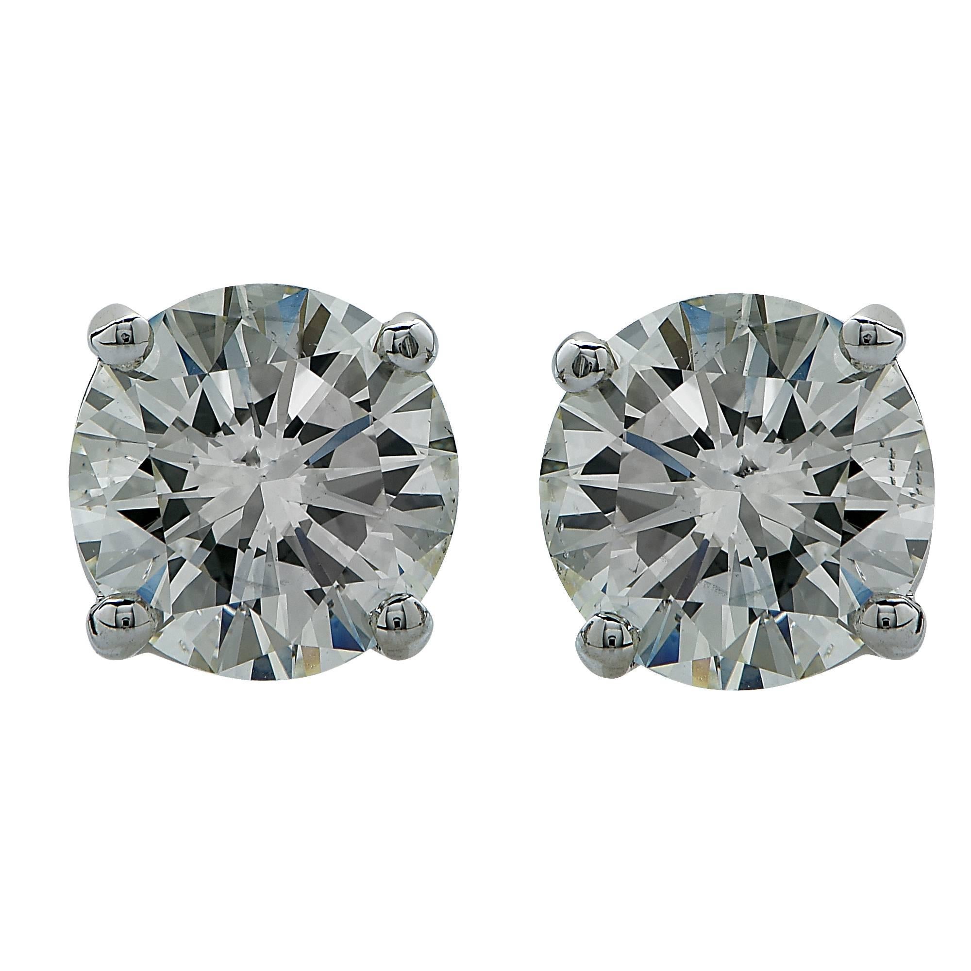 2.42 Carats Diamonds Gold Solitaire Stud Earrings