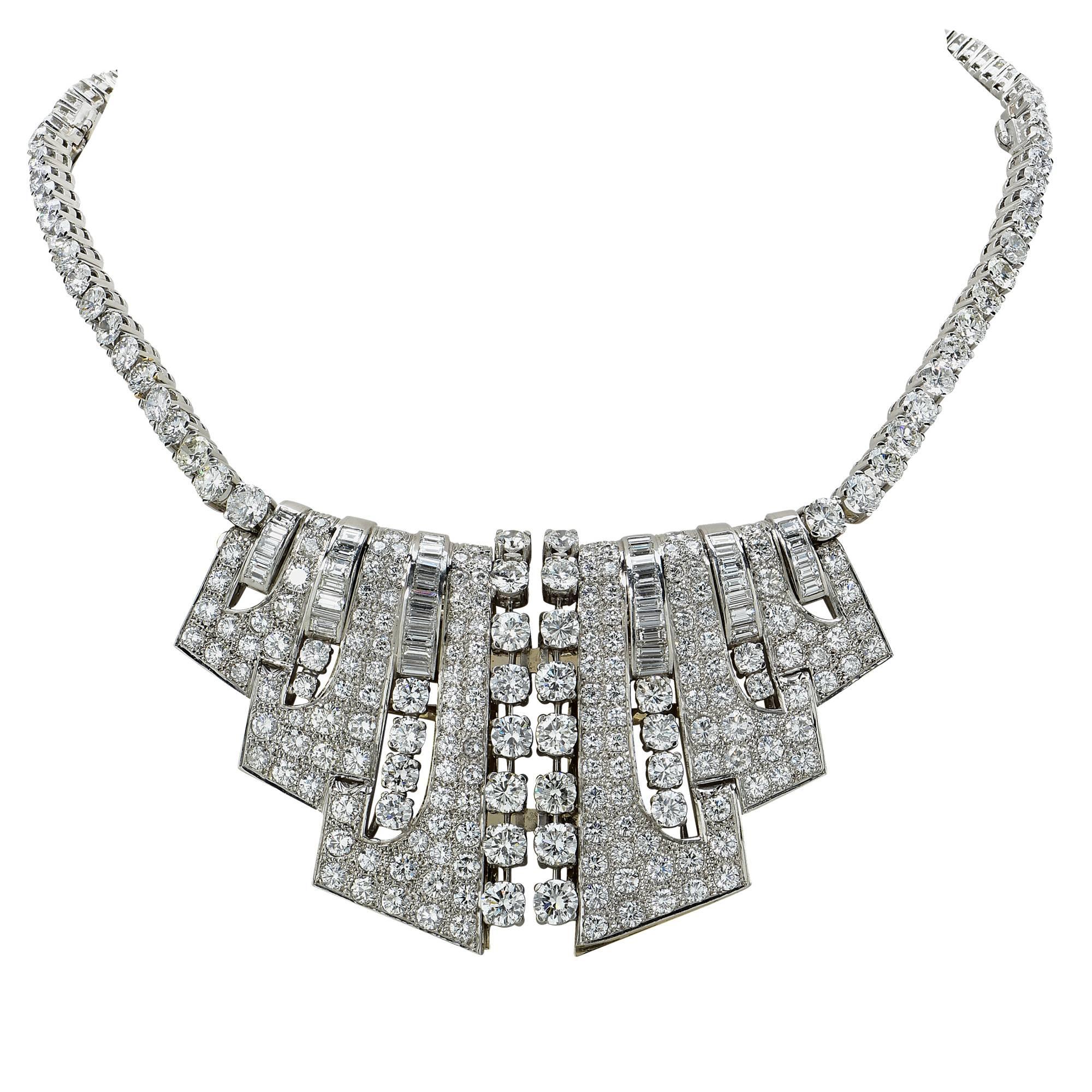 Important Art Deco Diamond Double Clip Combination Necklace