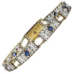 Antique 1910s Pearl Sapphire Platinum Bracelet