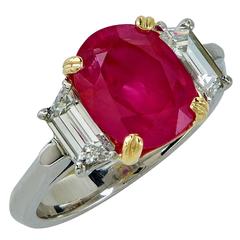3.61 Carat GIA Cert Burma Ruby Diamond Gold Platinum Ring
